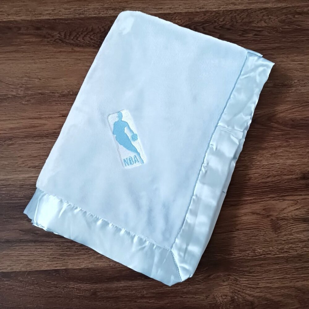 Baby Blanket Plush Light‎ Blue NBA Embroidered Satin Edge 30 x 40